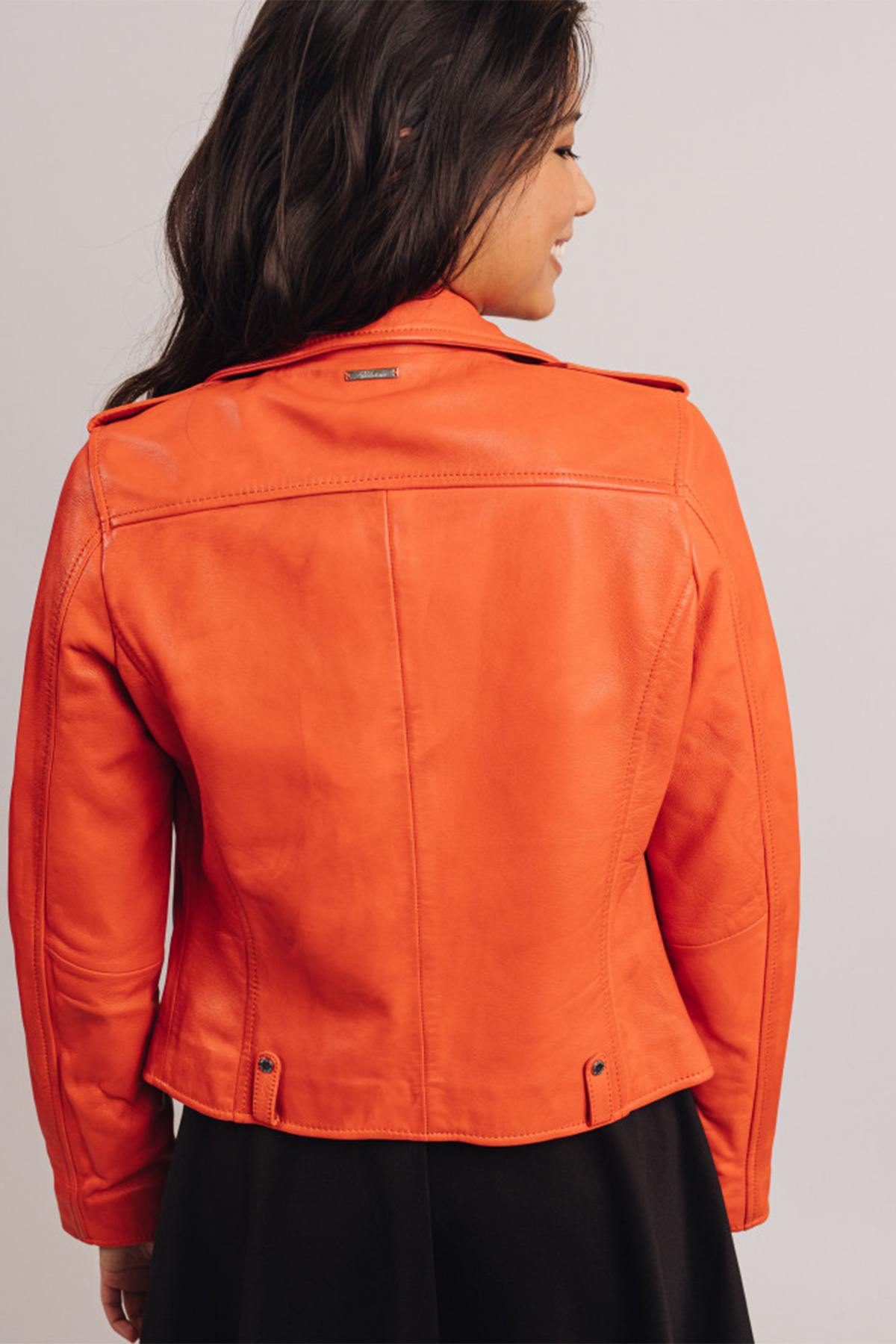 Orange leather Biker Jacket jacket - Image n°6