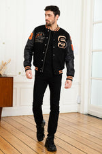 Schott's varsity teddy: wool meets cowhide leather in a timeless cut. - Image n°2