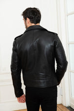 Black lambskin biker jacket by Redskins, slim-fit with a rock edge. - Image n°4