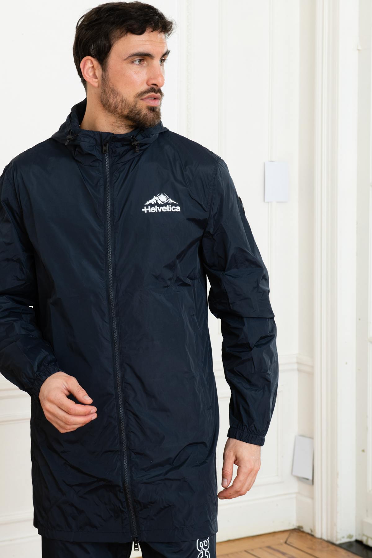 Long navy blue raincoat - Image n°1
