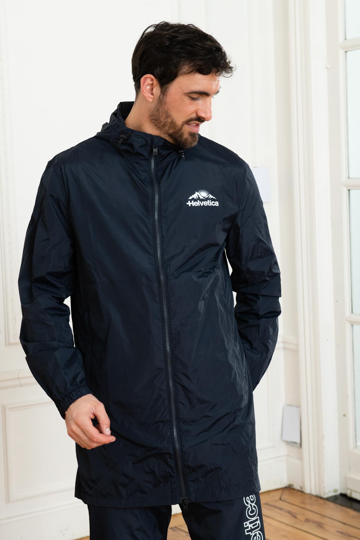 Long navy blue raincoat - Image n°6