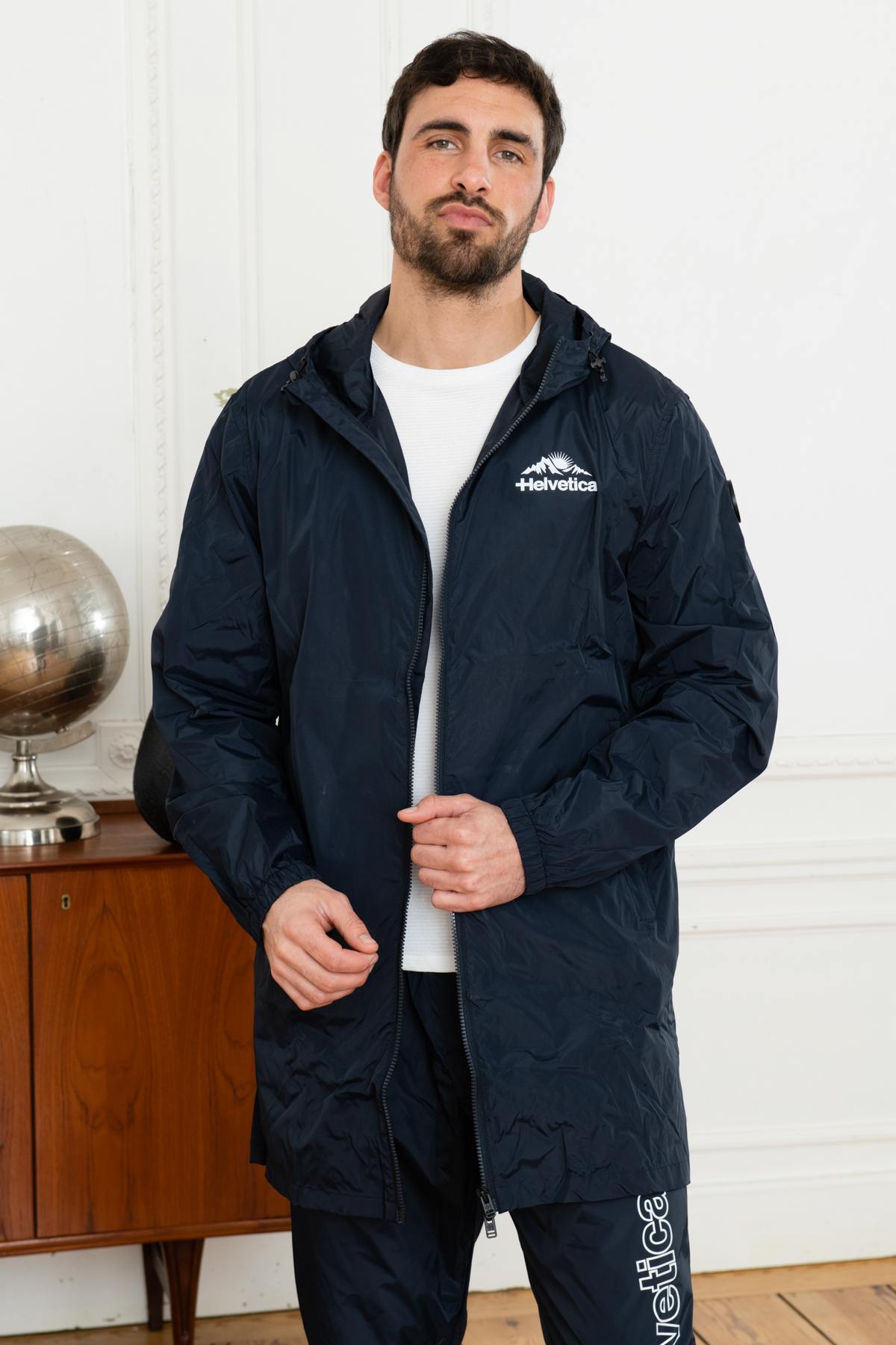 Long navy blue raincoat - Image n°8
