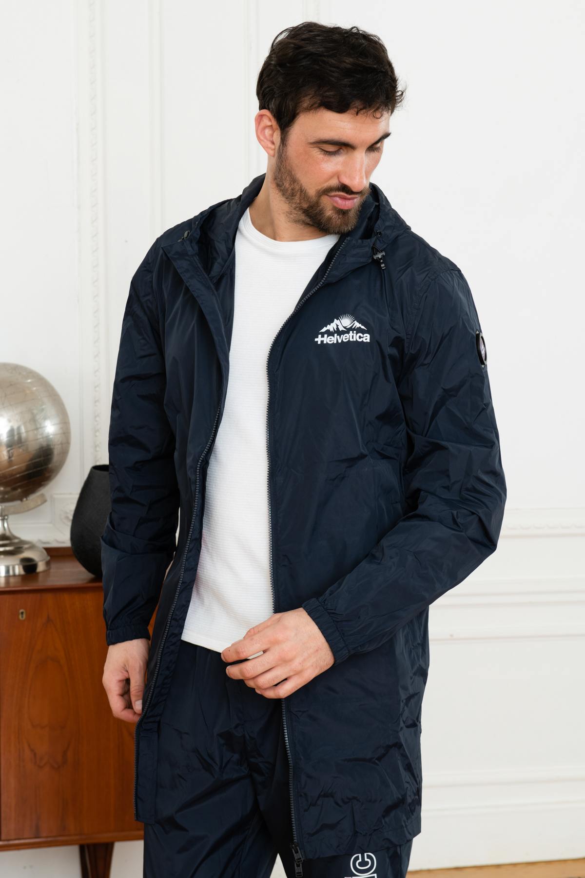 Long navy blue raincoat - Image n°3