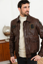 Distressed brown leather pilot jacket - Image n°3