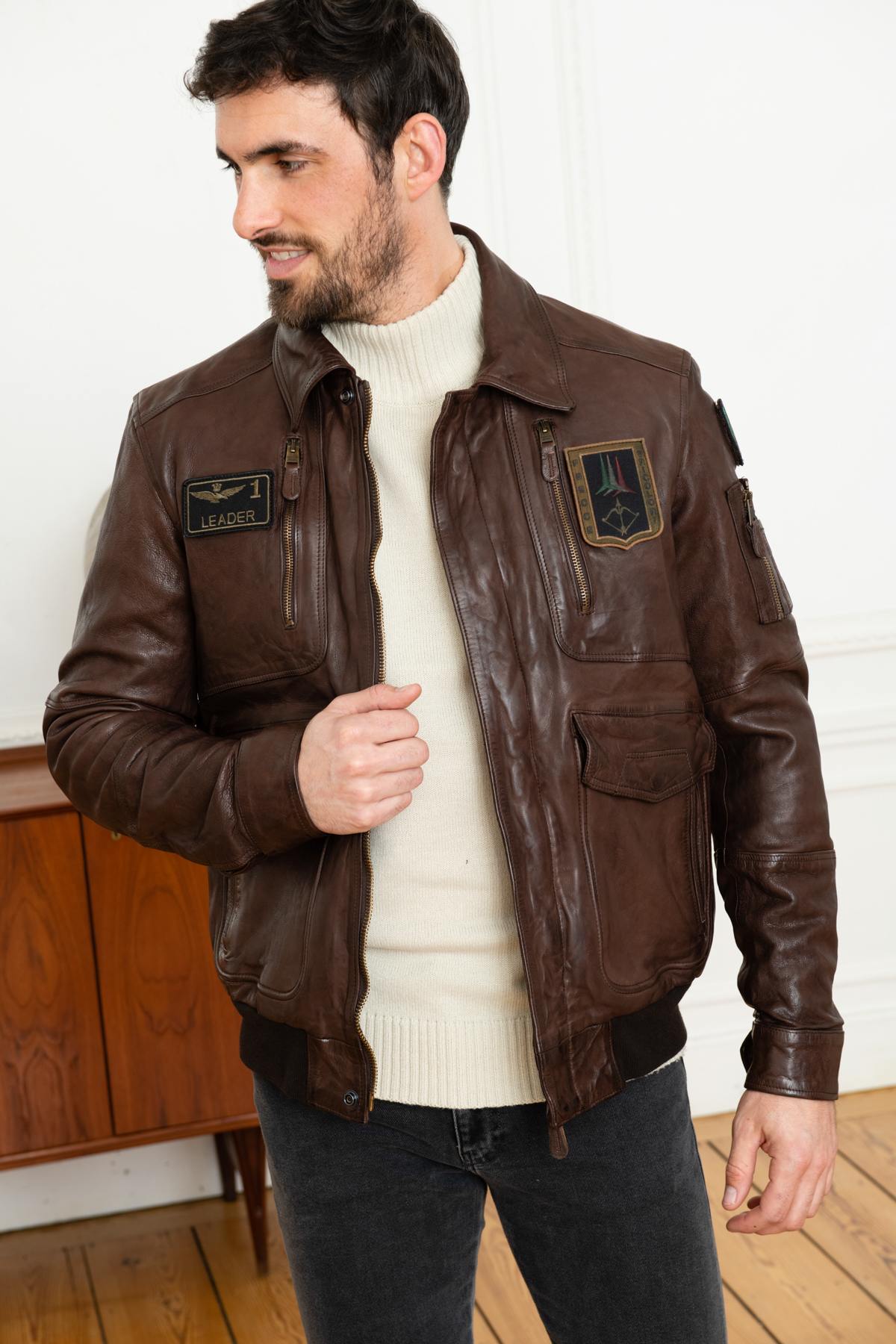 Distressed brown leather pilot jacket - Image n°6
