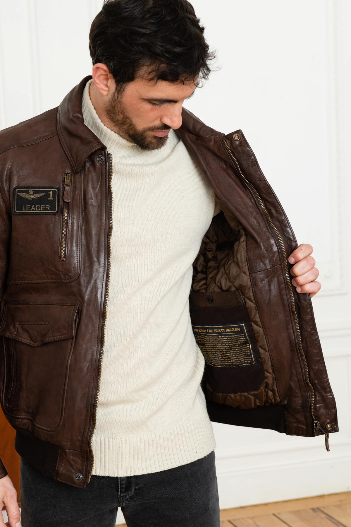 Distressed brown leather pilot jacket - Image n°4
