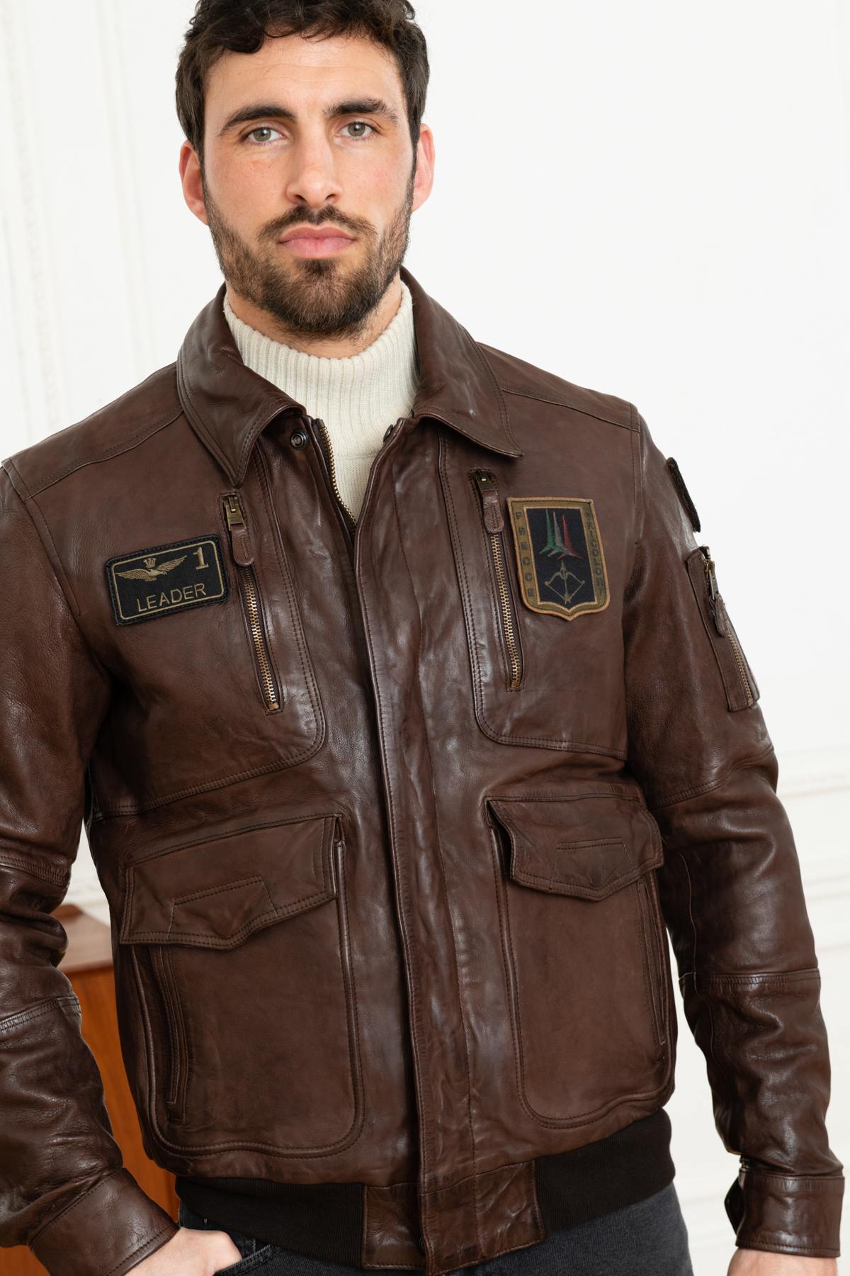 Distressed brown leather pilot jacket - Image n°1