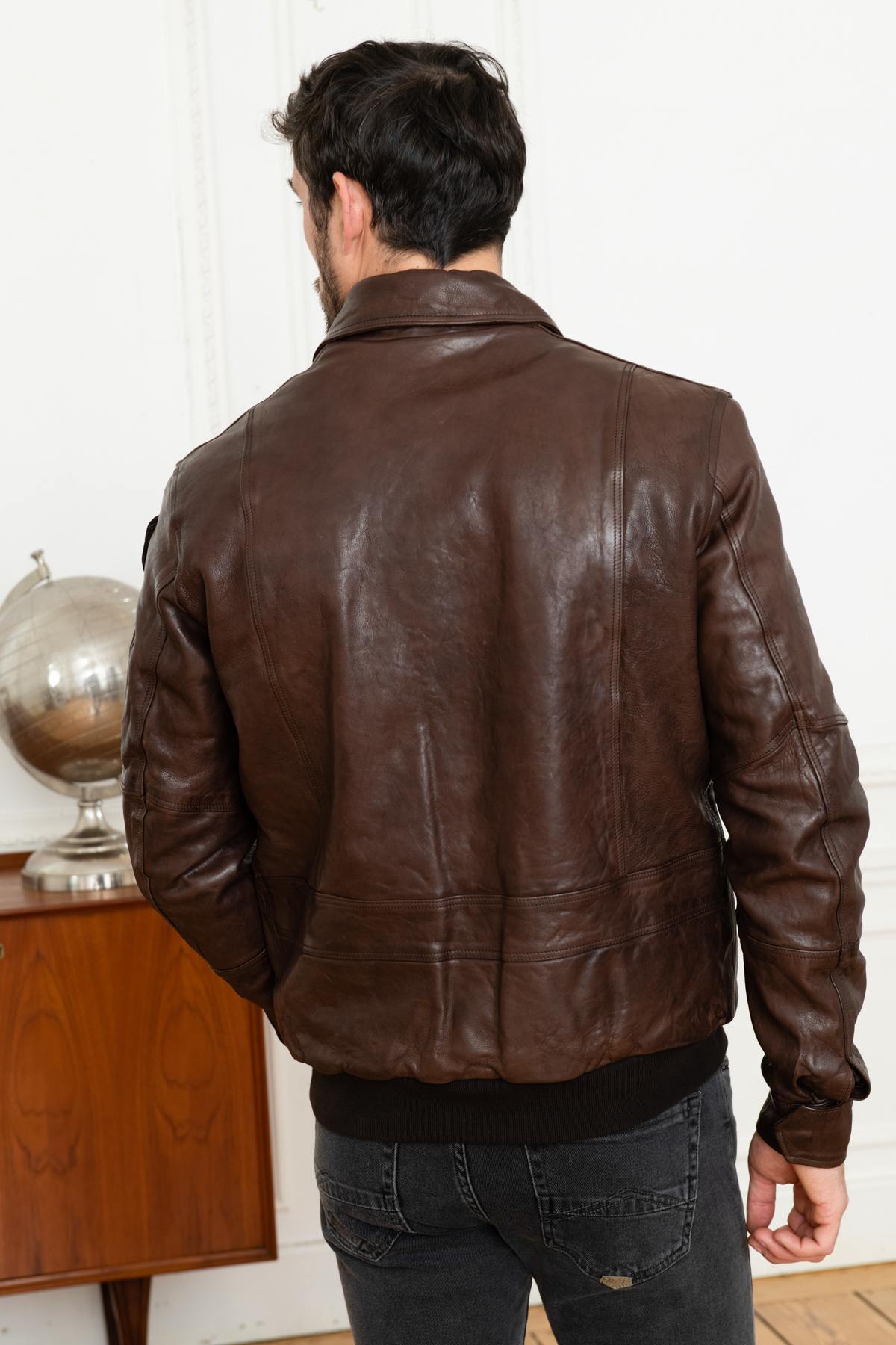 Distressed brown leather pilot jacket - Image n°5