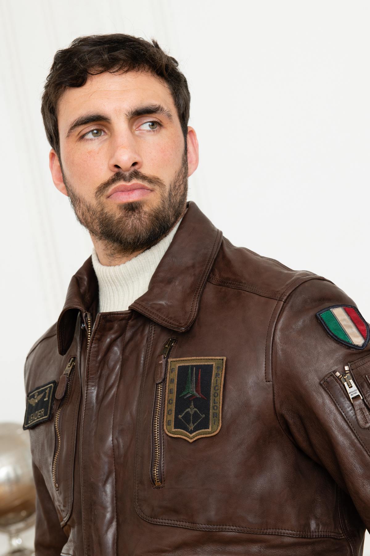 Distressed brown leather pilot jacket - Image n°8