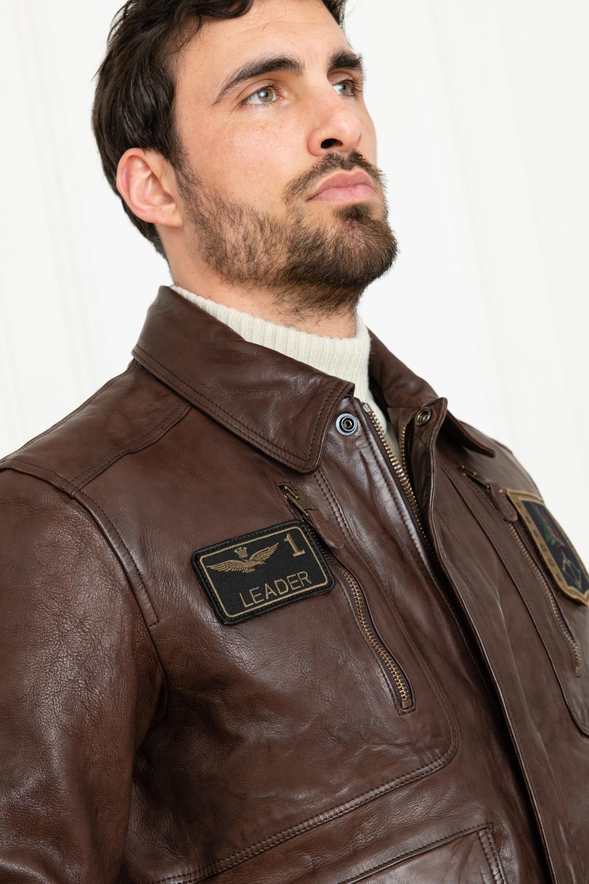 Distressed brown leather pilot jacket - Image n°9