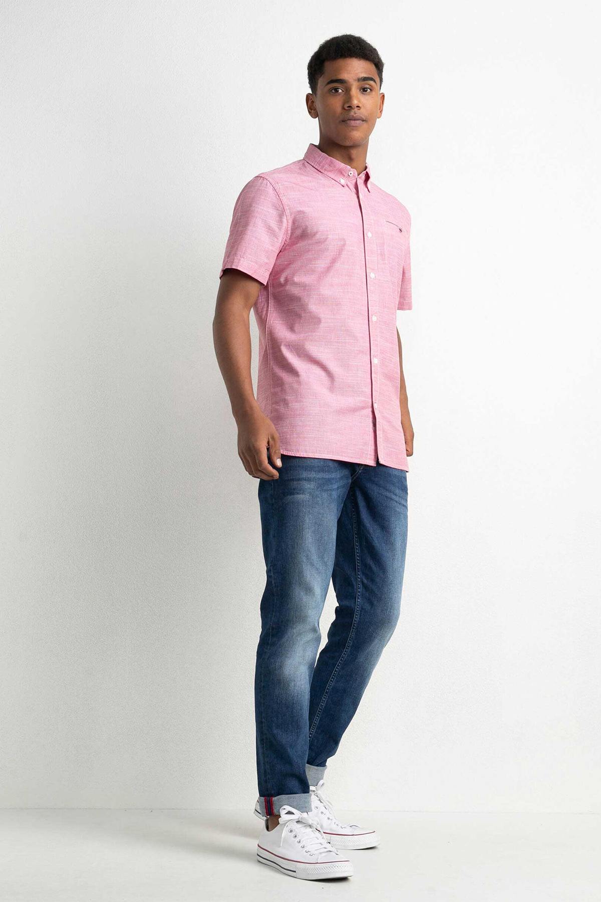 Heather red short-sleeved shirt - Image n°6