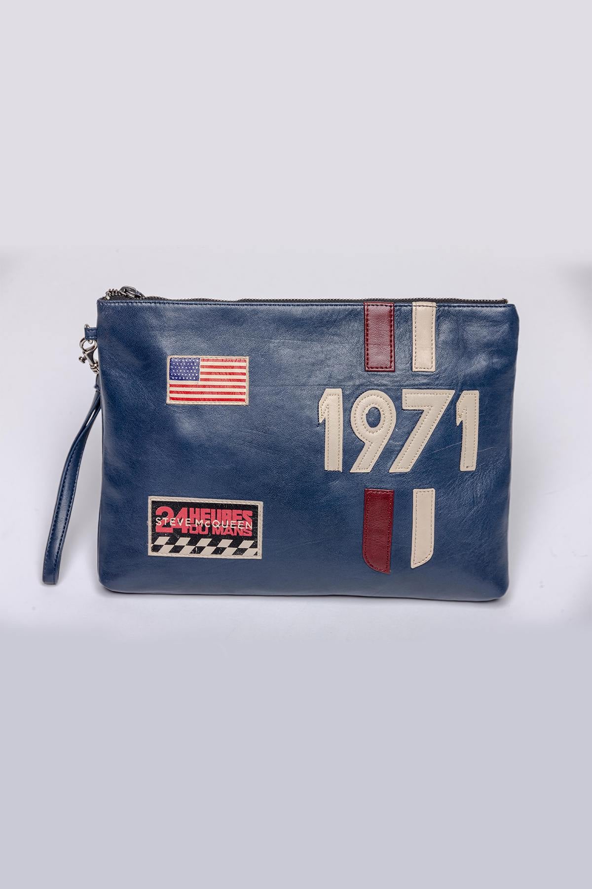 Blue genuine leather clutch by Steve McQueen - Image n°1