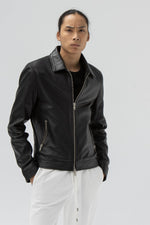 Black leather jacket with shirt collar - Image n°9