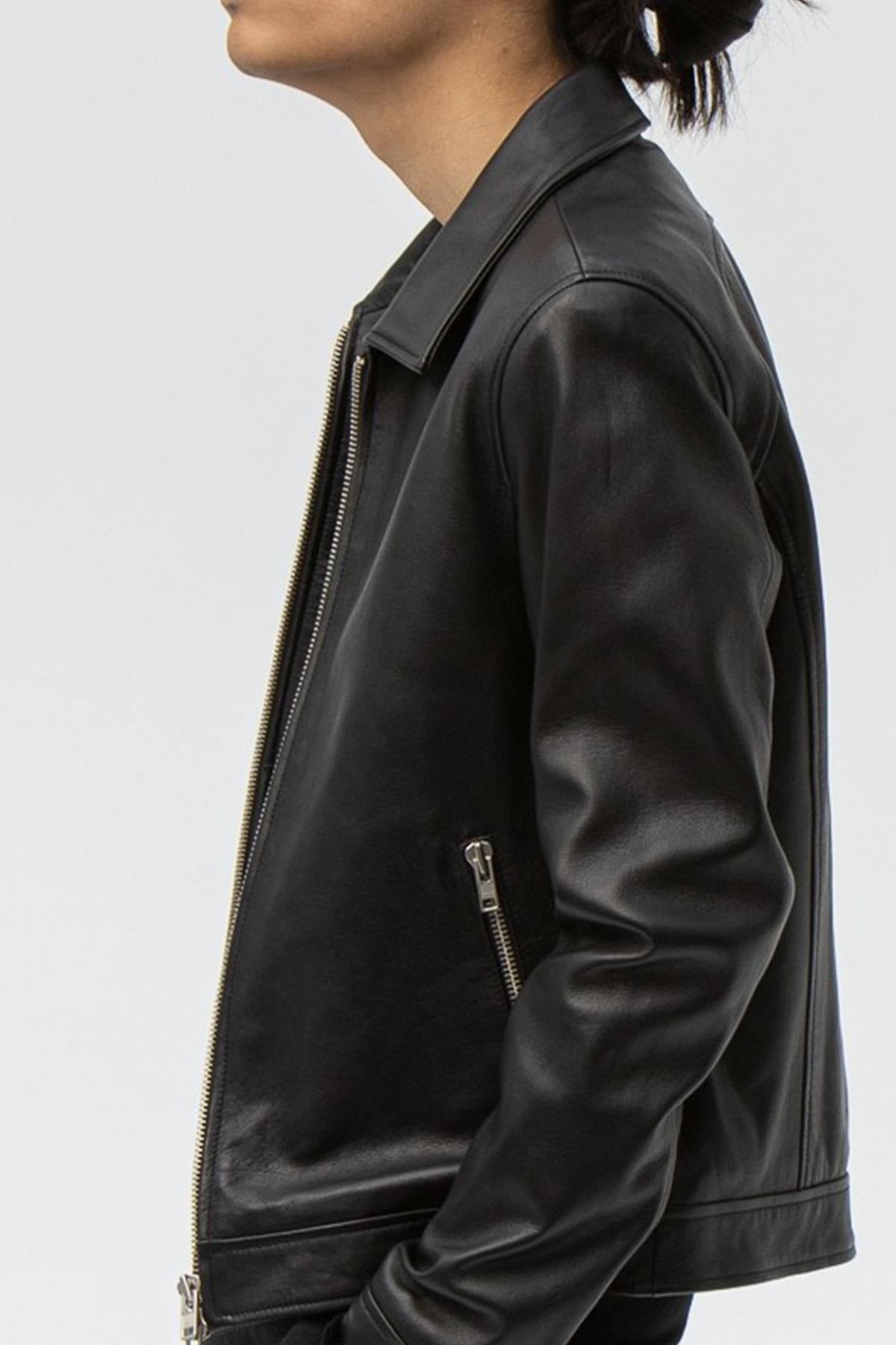 Black leather jacket with shirt collar - Image n°14