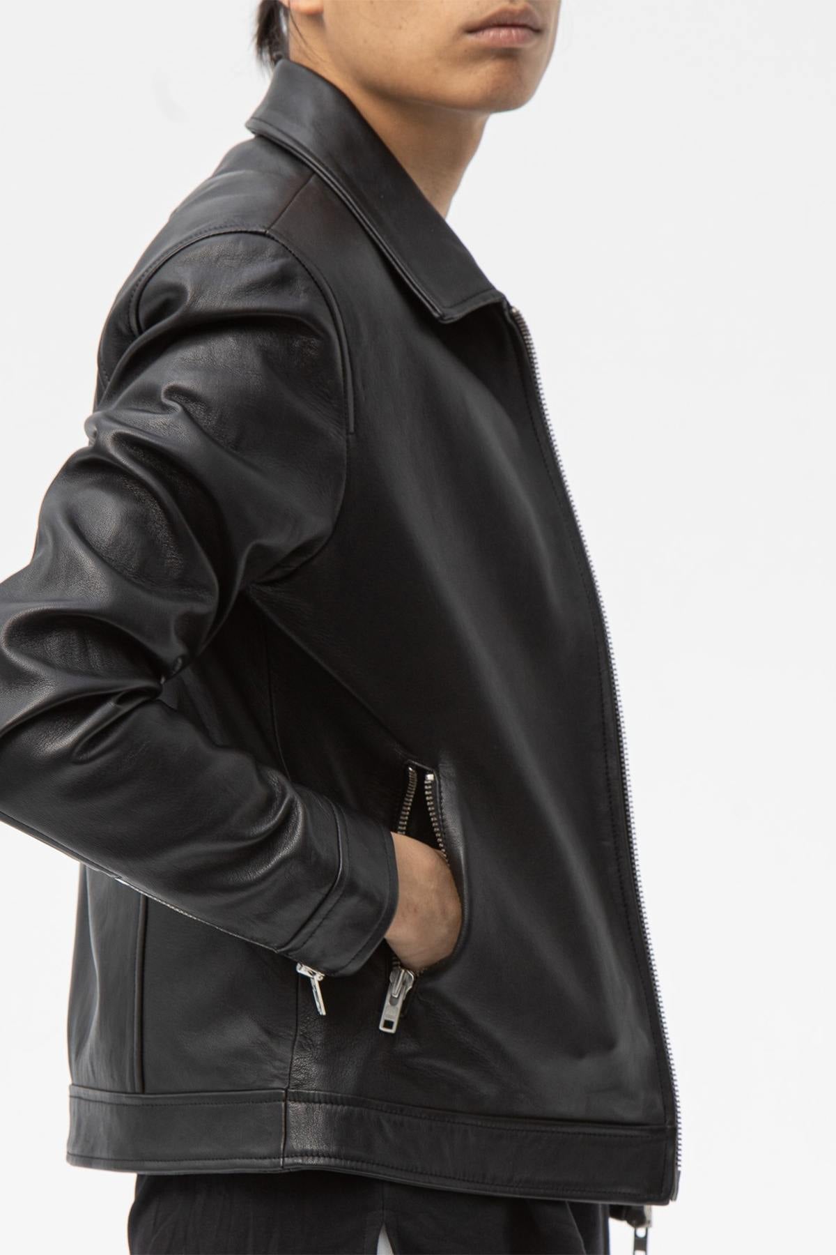 Black leather jacket with shirt collar - Image n°16