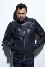 Biker style jacket in thick cowhide leather - Image n°3