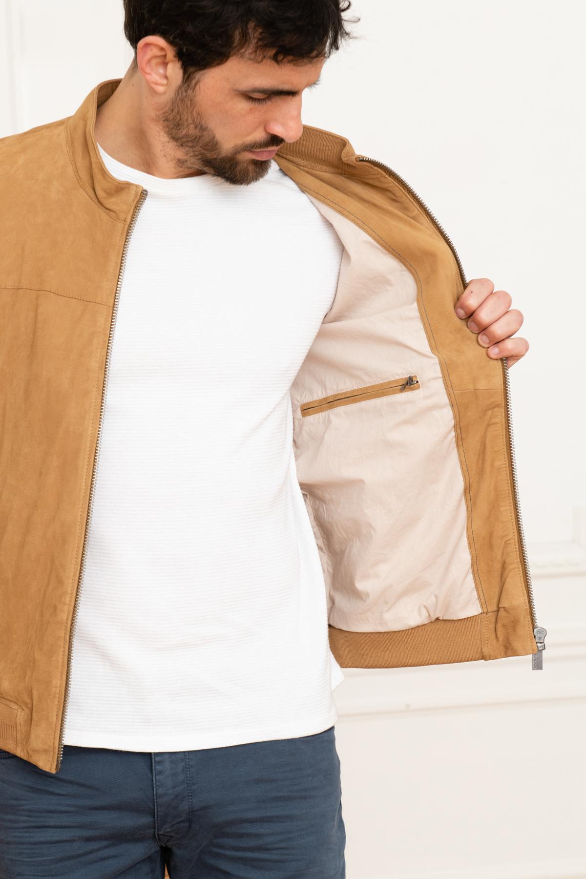 Oakwood's tan suede goat leather jacket: soft, sharp regular fit. - Image n°4