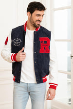 Navy-white Redskins teddy jacket blending goat and lambskin leathers. - Image n°3