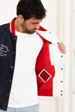 Navy-white Redskins teddy jacket blending goat and lambskin leathers. - Image n°6