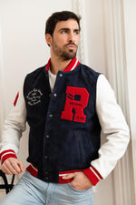 Navy-white Redskins teddy jacket blending goat and lambskin leathers. - Image n°1