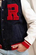 Navy-white Redskins teddy jacket blending goat and lambskin leathers. - Image n°7