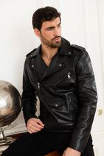 Biker style biker jacket in lambskin - Image n°1