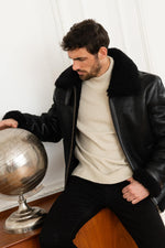 Monochrome black shearling bomber jacket - Image n°1