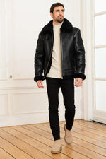 Monochrome black shearling bomber jacket - Image n°2