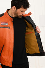 Orange genuine leather racing jacket - Image n°4