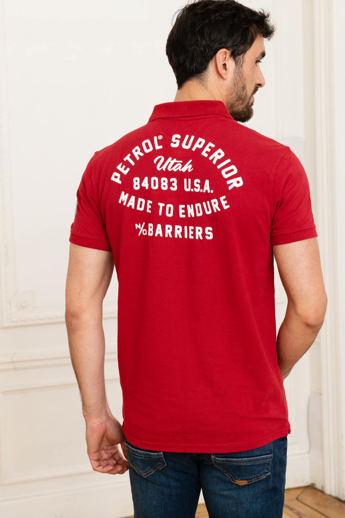 Men's red polo shirt with embroidery - Image n°2