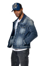 Denim jacket with biker-style back patch - Image n°3