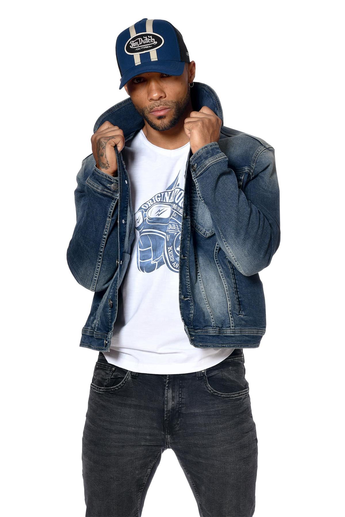 Denim jacket with biker-style back patch - Image n°4