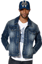 Denim jacket with biker-style back patch - Image n°2