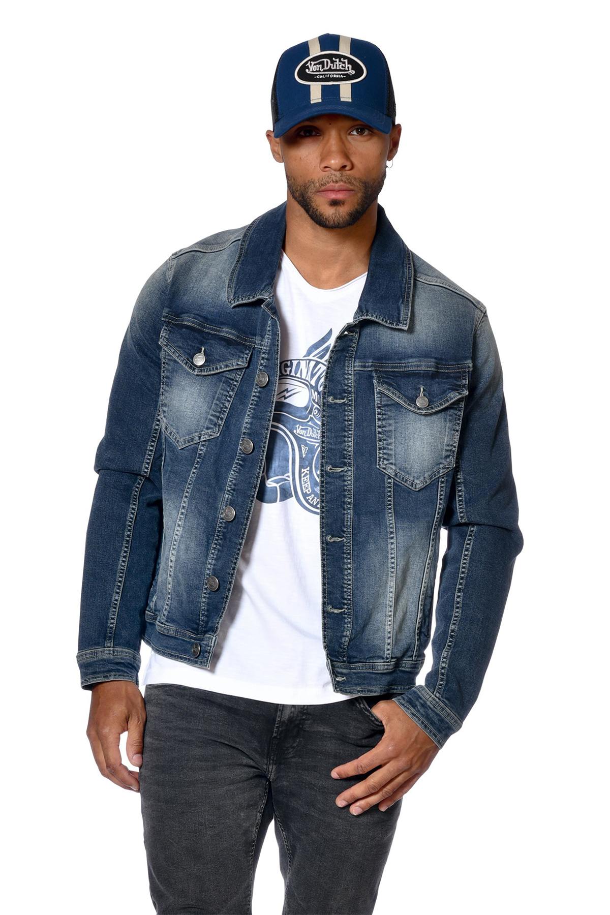 Denim jacket with biker-style back patch - Image n°5