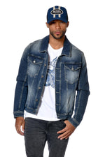 Denim jacket with biker-style back patch - Image n°5