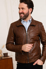 Brown leather jacket - Image n°8