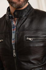 Sheep leather jacket in black, regular fit. Biker collar, urban style. - Image n°8