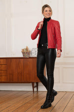 Redskins' fiery red lambskin jacket: moto collar, metallic zips. - Image n°3