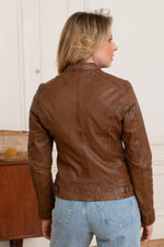 Women's hazelnut-colored leather jacket - Image n°5