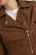 Slim lambskin biker jacket with aged finish and metallic accents. - Image n°8