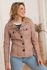 Aged-pink lambskin jacket with a shirt-style cut and buttons. - Image n°8