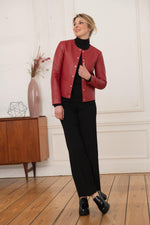 Suppleness defines this red lambskin jacket, cut slim for fit. - Image n°2