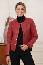 Suppleness defines this red lambskin jacket, cut slim for fit. - Image n°4