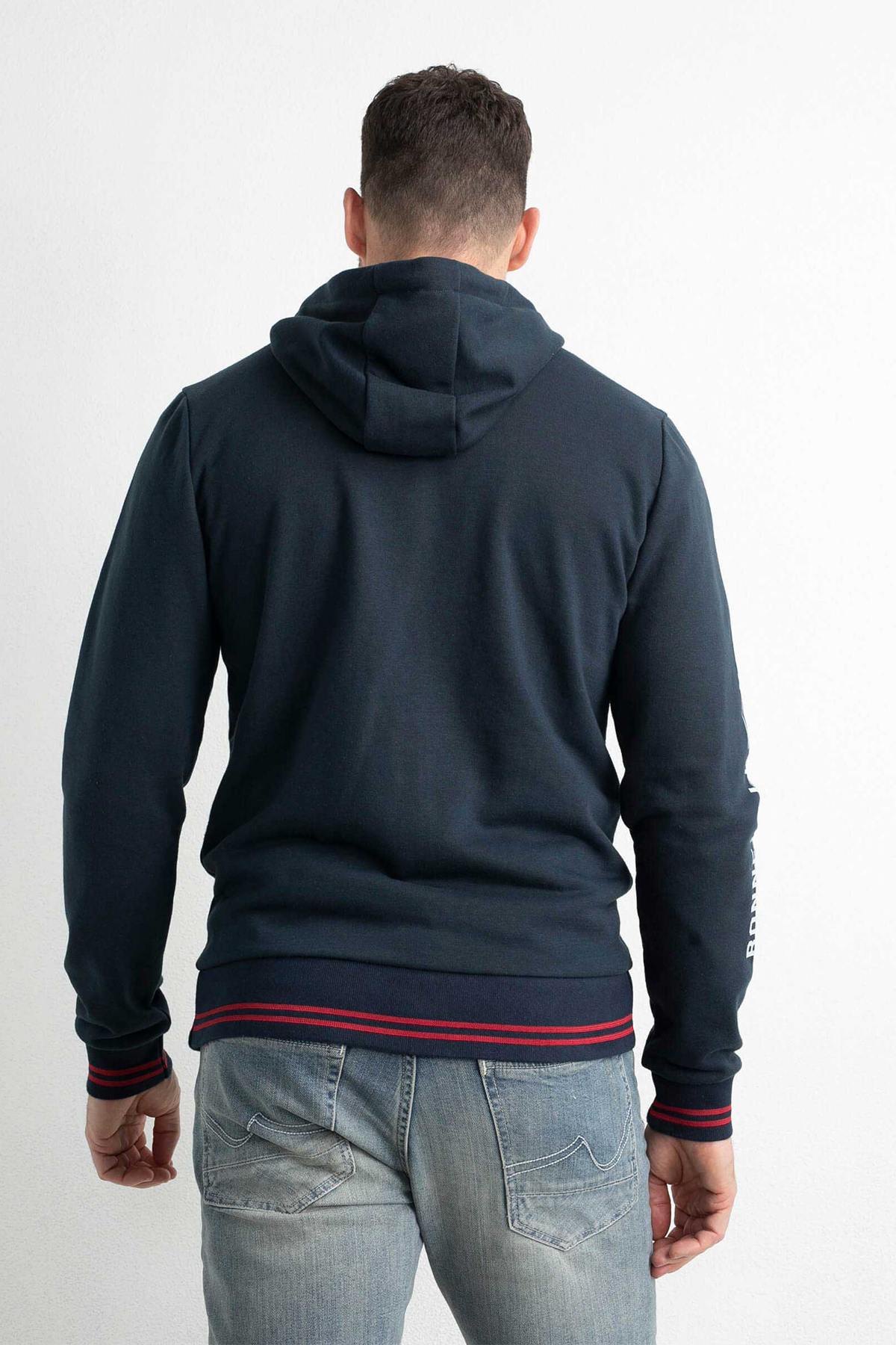 Navy blue zipped jacket with hood - Image n°2