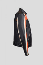 Redskins' black sheepskin jacket with bold orange and white stripes. - Image n°10