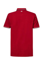Red polo shirt with striped sleeves and collar - Image n°6