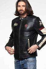 Black sheepskin jacket with racing heritage and luxury finishes. - Image n°9
