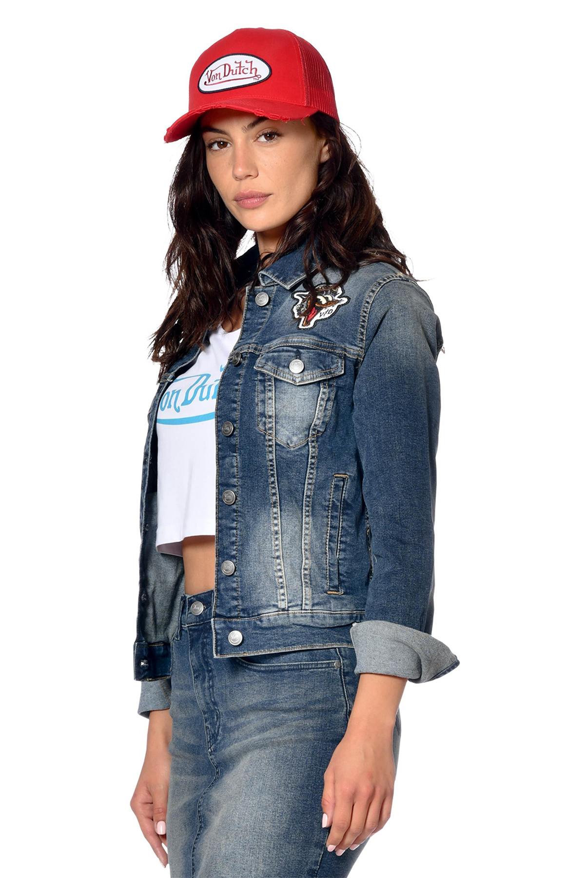Women's denim jacket with patches and American flag - Image n°4