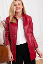 Deep pomegranate sheepskin, three-quarter cut-bold, refined, timeless. - Image n°6