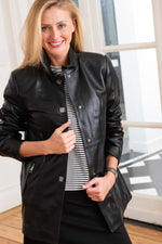 OLIVIA NOIR: soft lambskin, 3/4 length, biker-inspired elegance. - Image n°3
